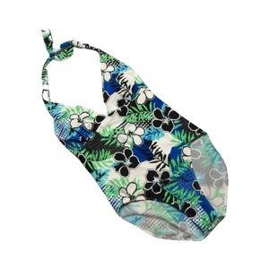 Caribbean Sand One Piece Halter Swimsuit Size 12 Hibiscus Multicolor Print NWT